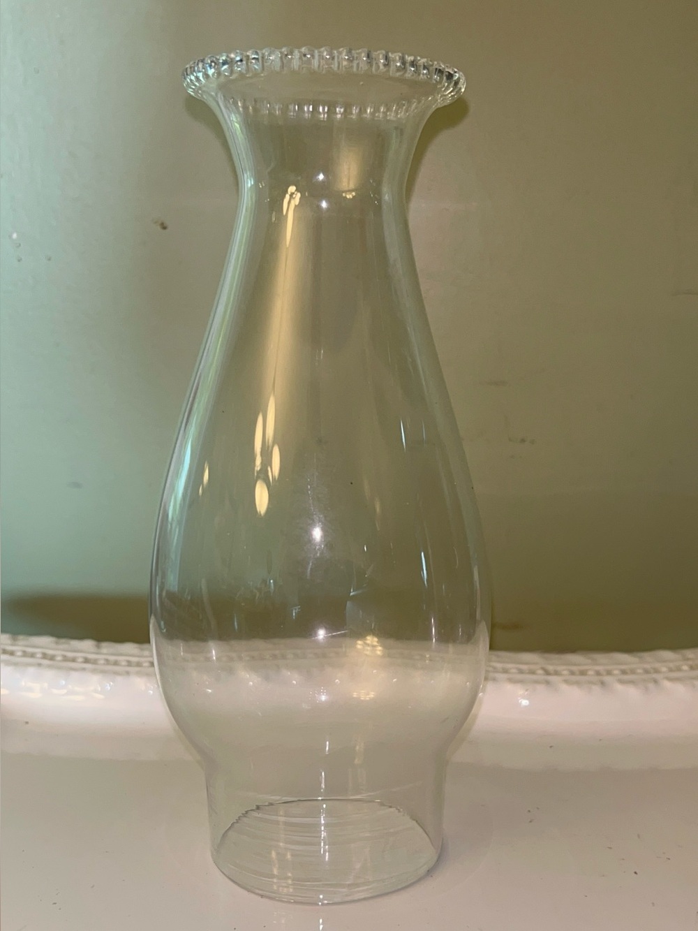 Beaded-top Cleat Glass Hurricane Lamp Chimney Shade 8 in Tall